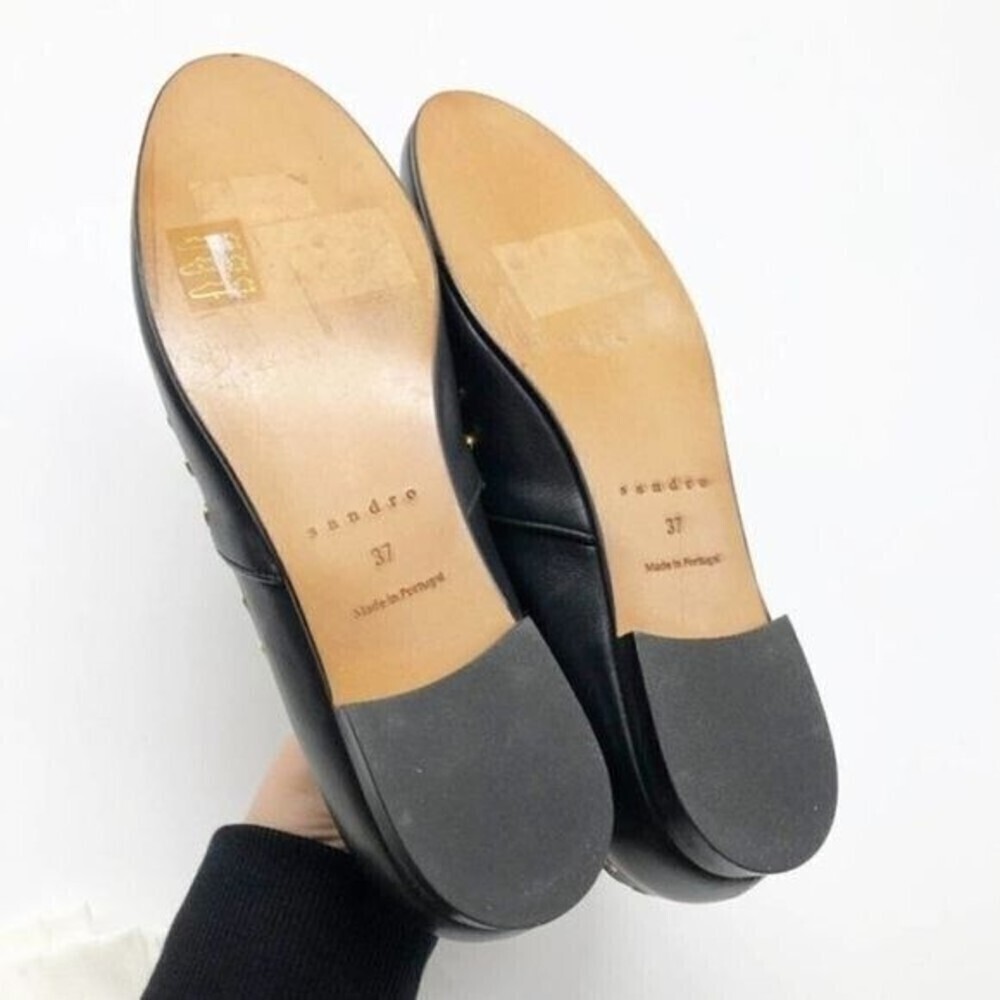 SANDRO Bary Black Leather Studded Loafers  - Picture 9 of 12